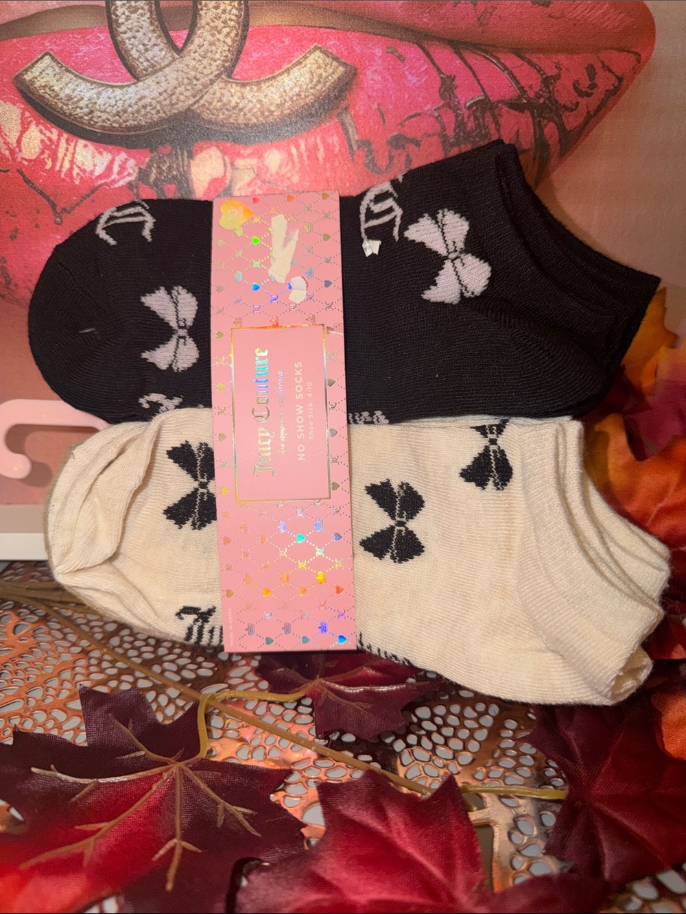 Juicy Couture No-Show 10 pack Bow Socks - Black,Camel& Cream